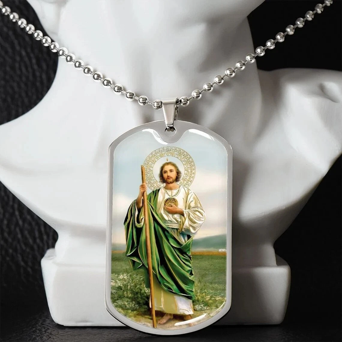Prayer to St. Jude Dog Tag Necklace 5 Optional Engraving Christian Gift