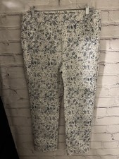 Mario Serrani Italy Blue/White Patterned Elastic Waist Crop Pants EUC Women's L