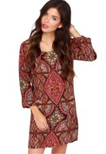 Billabong Gypsy Sol Dress Multiprint Boho Hippie 70's Edgy Size M