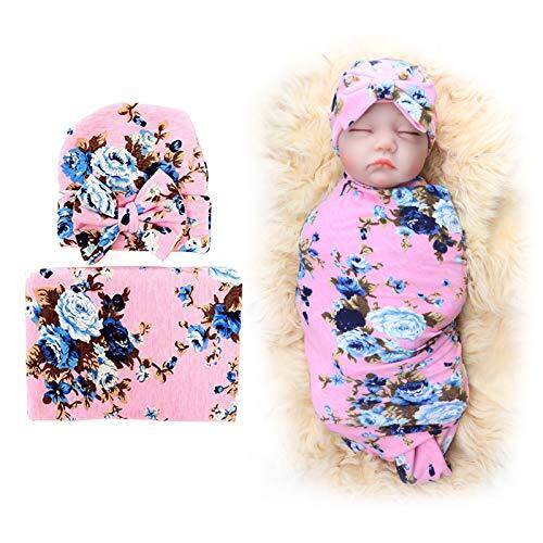 1 Pack BQUBO Newborn Floral Receiving Blankets 1 Pack Classic Pink With Hat - Picture 5 of 7