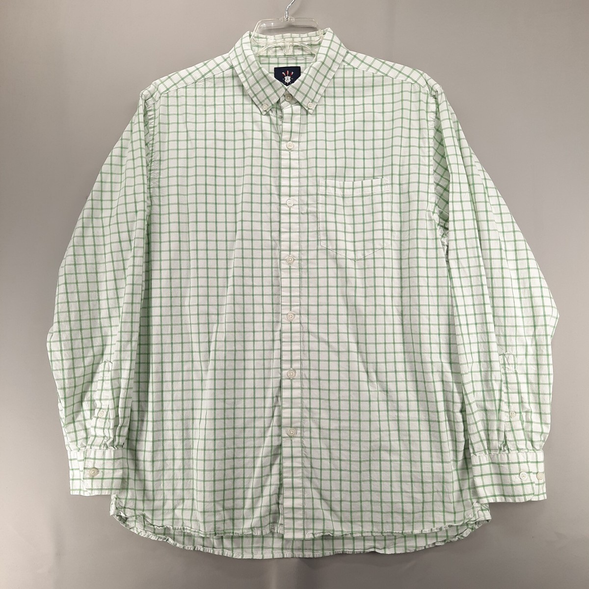 Ivy Crew Shirt Mens L Green White Windowpane Long Sleeve Cotton