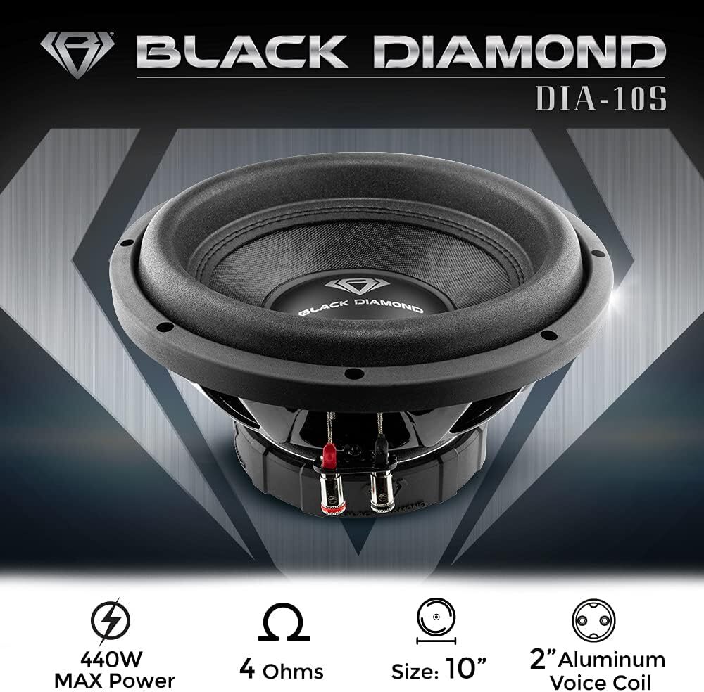 BLACK DIAMOND DIA-10S 10" Car Subwoofer 4 Ohm Single Voice Coil 440 Watts Max