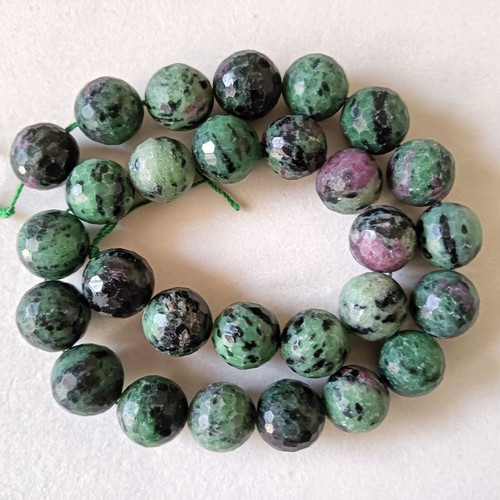 Natural Ruby In Zoisite Round Faceted Beads 14mm - 15.5 Inch Strand - Picture 3 of 4