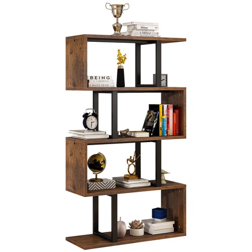5/6 Tier Wood Geometric Bookcase S-Shaped Bookshelf Freestanding Display Shelf - Picture 24 of 30