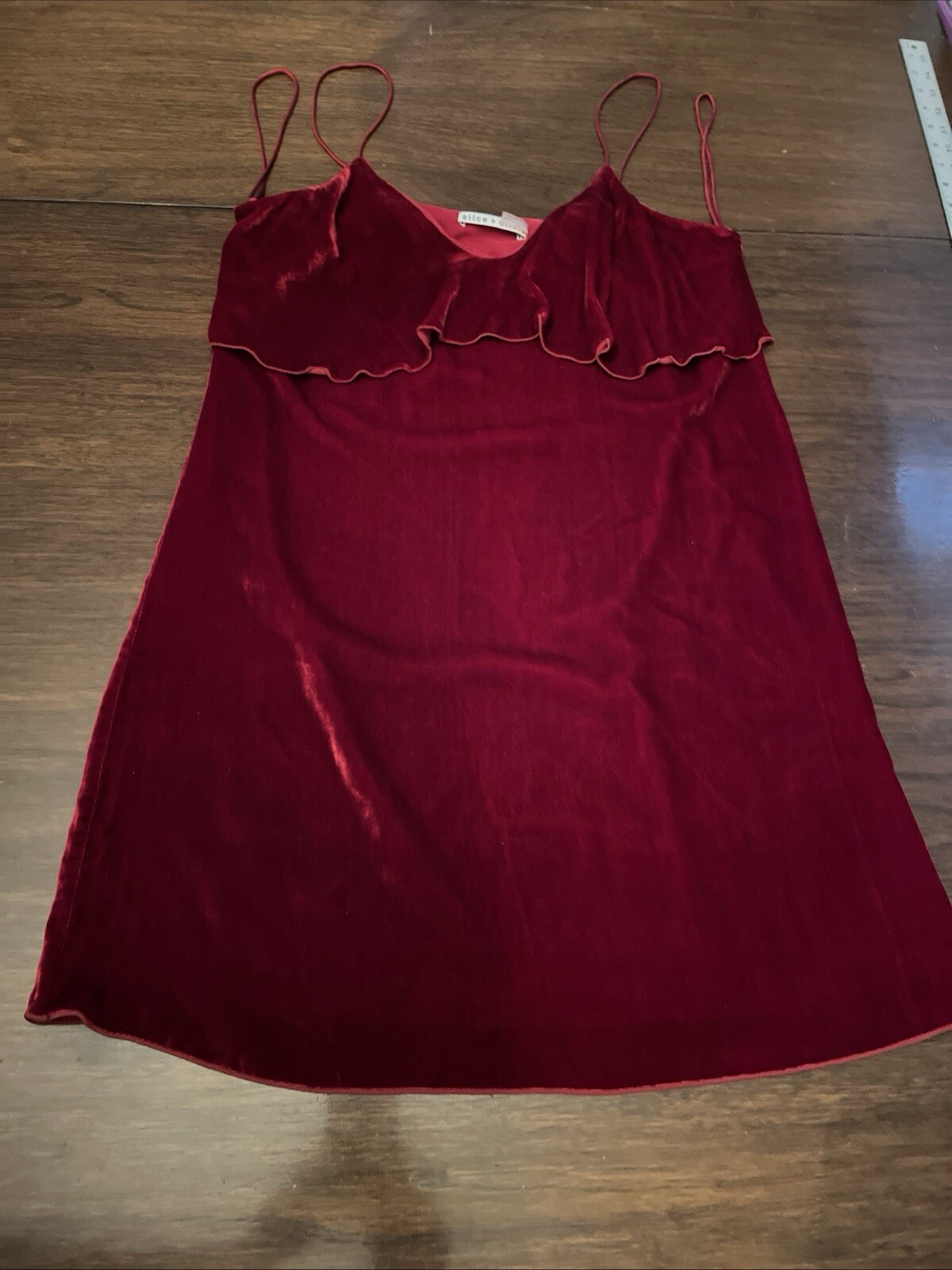 ALICE + OLIVIA Velvet Solid Deep Ruby Red Ruffle … - image 4