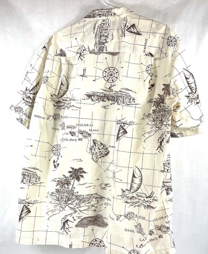 P & L Fashions hawaiianisches Shirt mit Skizzengrafik hellbraun Karte Rasterinseln mittel - Bild 4 von 8