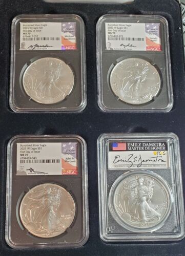 4 piezas Silver Amer 2023 con certificación NGC/PCGS. Eagles Gaudioso, Ryder, Mercanti, Damstra - Imagen 1 de 2