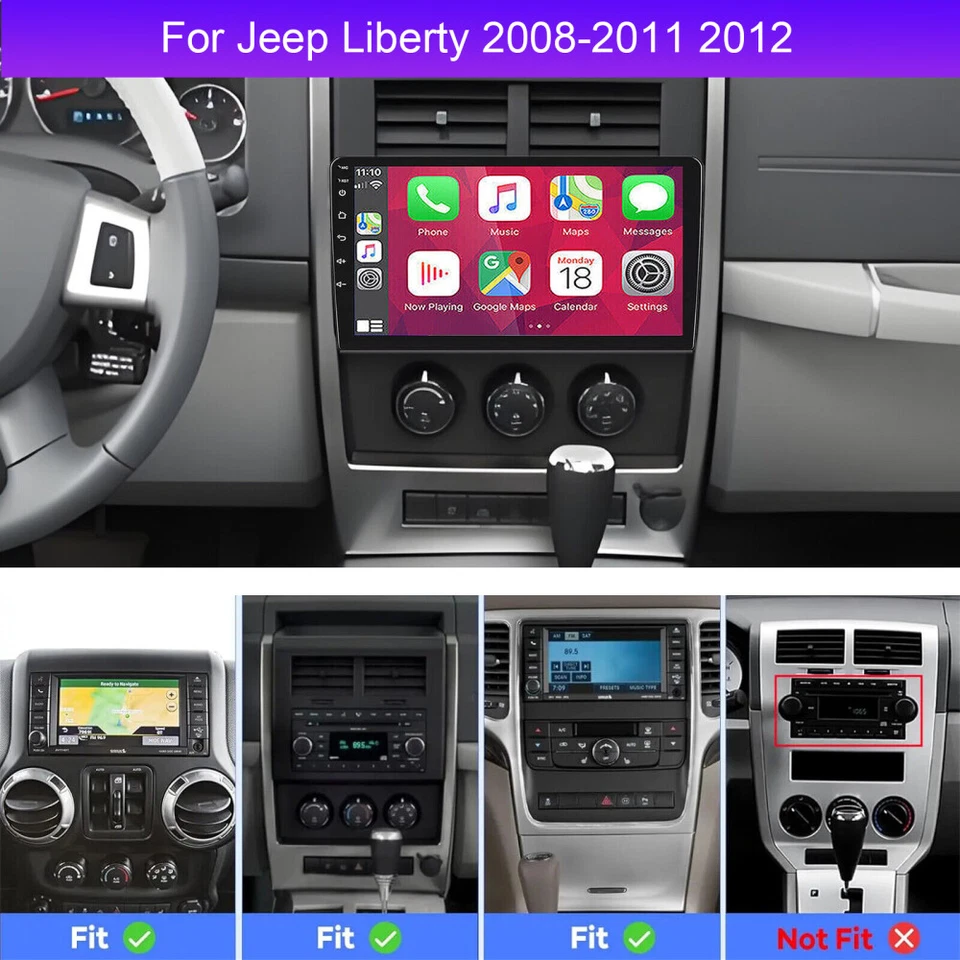 10.1" CarPlay For Jeep Liberty 2008-2012 Android 13 Car Radio Stereo Navi GPS BT — 第 3/4 张图片