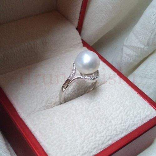 New 11-10mm Genuine Natural South Sea White Pearl Ring Adjustable   - Picture 1 of 4