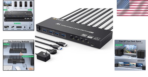 USB 3.0 KVM Switch - 4-Port HDMI, Supports 4K@60Hz, with Panel Button Control - Afbeelding 2 van 11