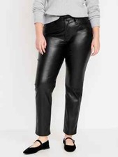 Old Navy High Rise OG Straight Faux Leather Ankle Pant Women 14 Petite Black NEW