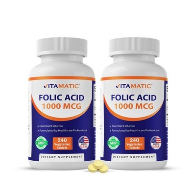 Vitamatic Folic Acid 1000 mcg (1 mg)   240 Vegetarian 480 Count (Pack of 1)