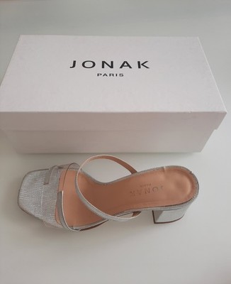 Jonak Paris Pantoletten Damen Silber Gr. 38 Echtleder Elegant