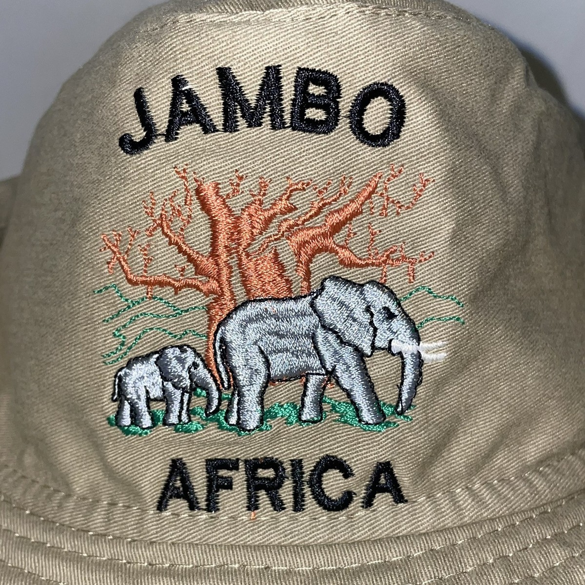 Jambo Kenya Bush Hat Safari Hat Snaps Tan brown 7 1/2 Embroidered