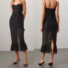 Reformation Canice Black Lace Midi Dress | Ruffle Hem Mermaid LBD 0