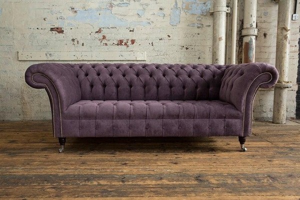 Chesterfield 3 Sitzer Couch Polster Sitz Textil Stoff Leder Couchen Sofas Sofa-image