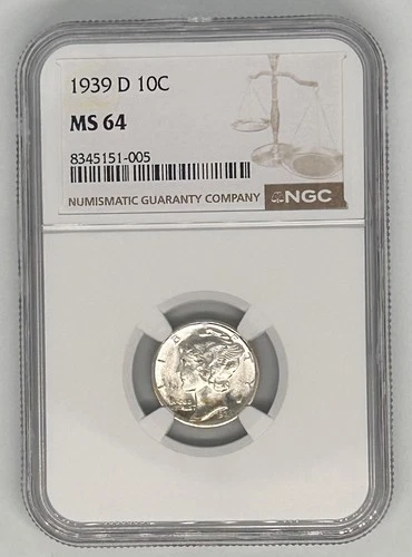 1939 D NGC MS 64 Mercury Silver Dime BEAUTIFUL!