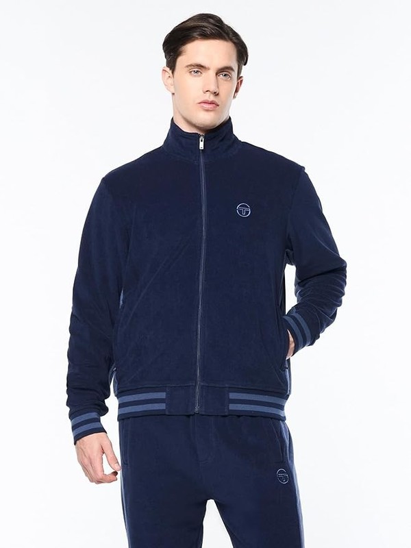 Sergio Tacchini Vitus Track Jacket Mens Large Maritime Blue Terry Towel New Tags