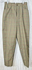 OLLIE Designed in NYC Pleated High Rise Plaid Pants Size 9 Back Cutout VTG 80s