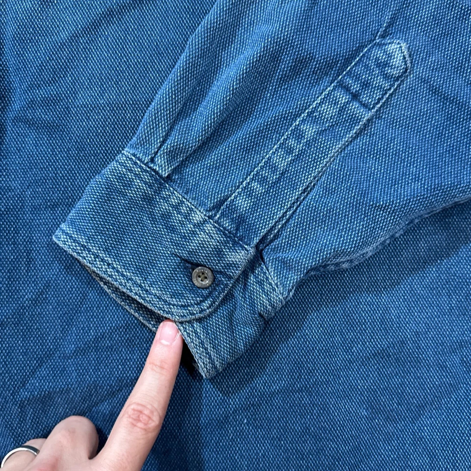 Vintage LL Bean Shirt Mens XL Blue Denim Ribbed Cotton Button Up Western Pocket - Image 3 of 4
