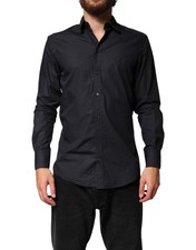 Dolce & Gabbana Black Cotton Long Sleeves Dress Formal Men's Shirt Authentic