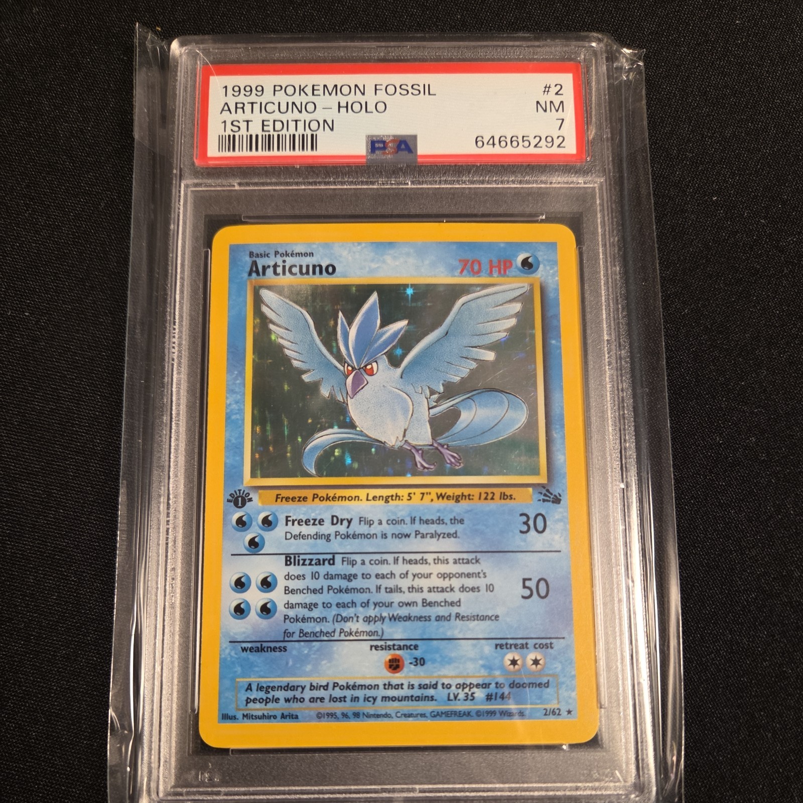 1999 POKEMON FOSSIL 1ST ED #2 ARTICUNO-HOLO PSA 7
