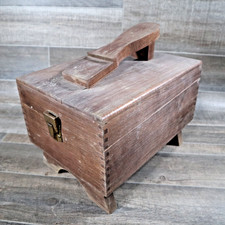 VTG Wooden Shoe Valet Shine Box w/ Lid Latch Hinged Groomer Mid-Century Brown