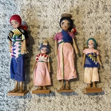 4 Vtg Guatemala Dolls Maya Folk Indigenous Art Handmade Doll Figurines Peruvian 