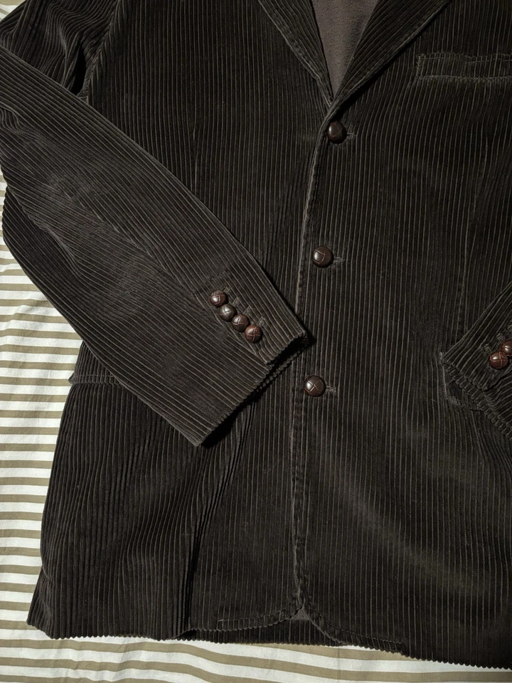 Chaqueta Blazer Abrigo Hombre J Crew Marrón Oscuro Ancho Pana Ballena Talla XL Foto 2 de 4