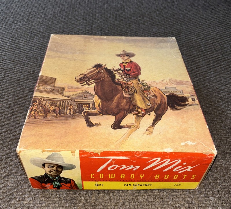 Vintage 1940’s Tom Mix Advertising Cowboy Boot Box~Western Decor Graphics~Horse