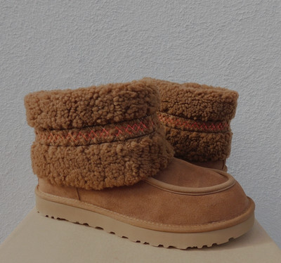 UGG HARDWOOD MINI UGG BRAID SUEDE/ SHEEPSKIN BOOTS, WOMEN US 8/ EUR 39 ~NIB