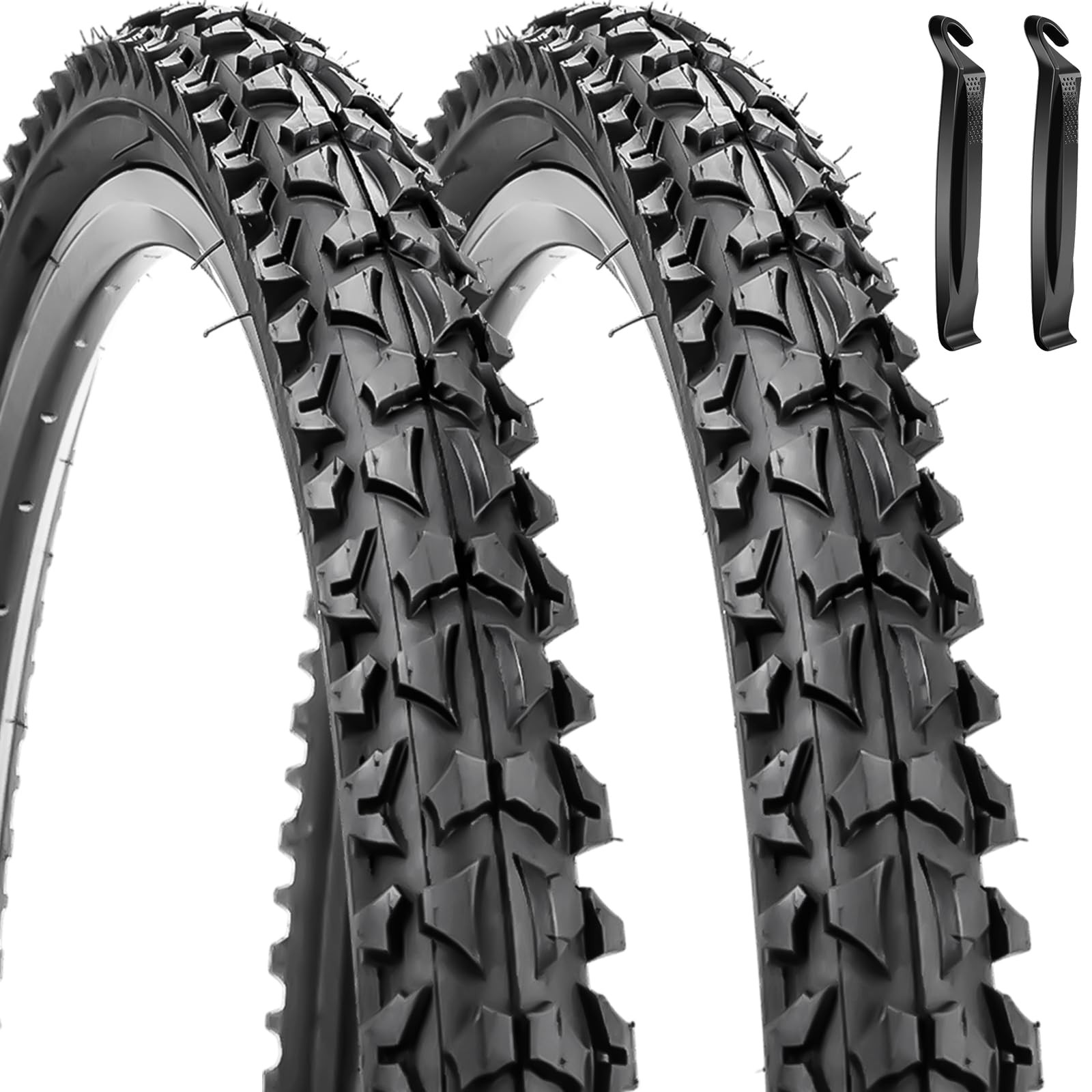 24" Mountain Bike Tires, 24 x 1.95, Black and White, 20" Wheel Size, Knobby T...