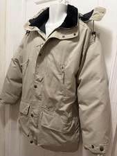 Vintage Eddie Bauer Tan Goose Down Cord Hooded Parka Jacket Coat Mens Medium
