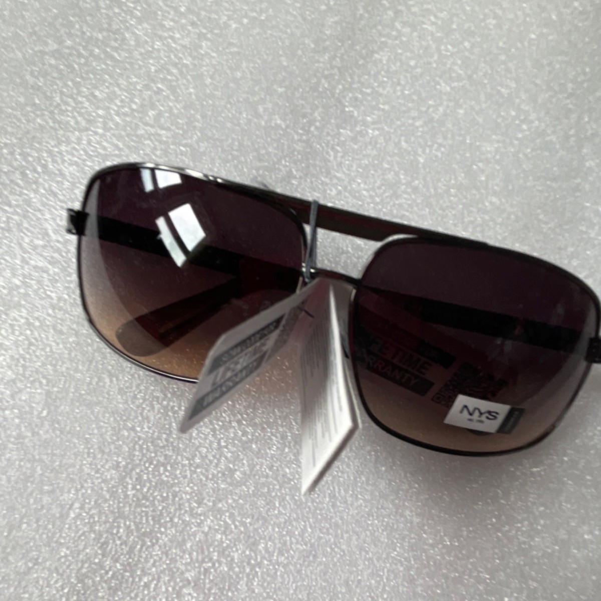 NYS Rectangular Sunglasses Women Black Metal Frame Brown 