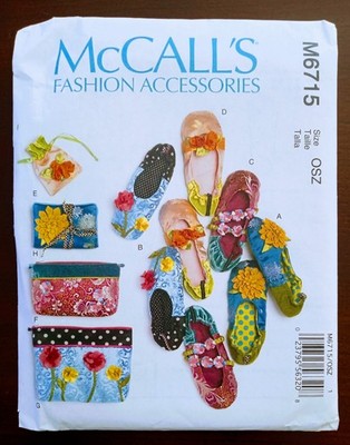 McCALL'S Pattern #M6715 Bohemian Booties/Slippers, Jewelry Pouch, Zipper Bag