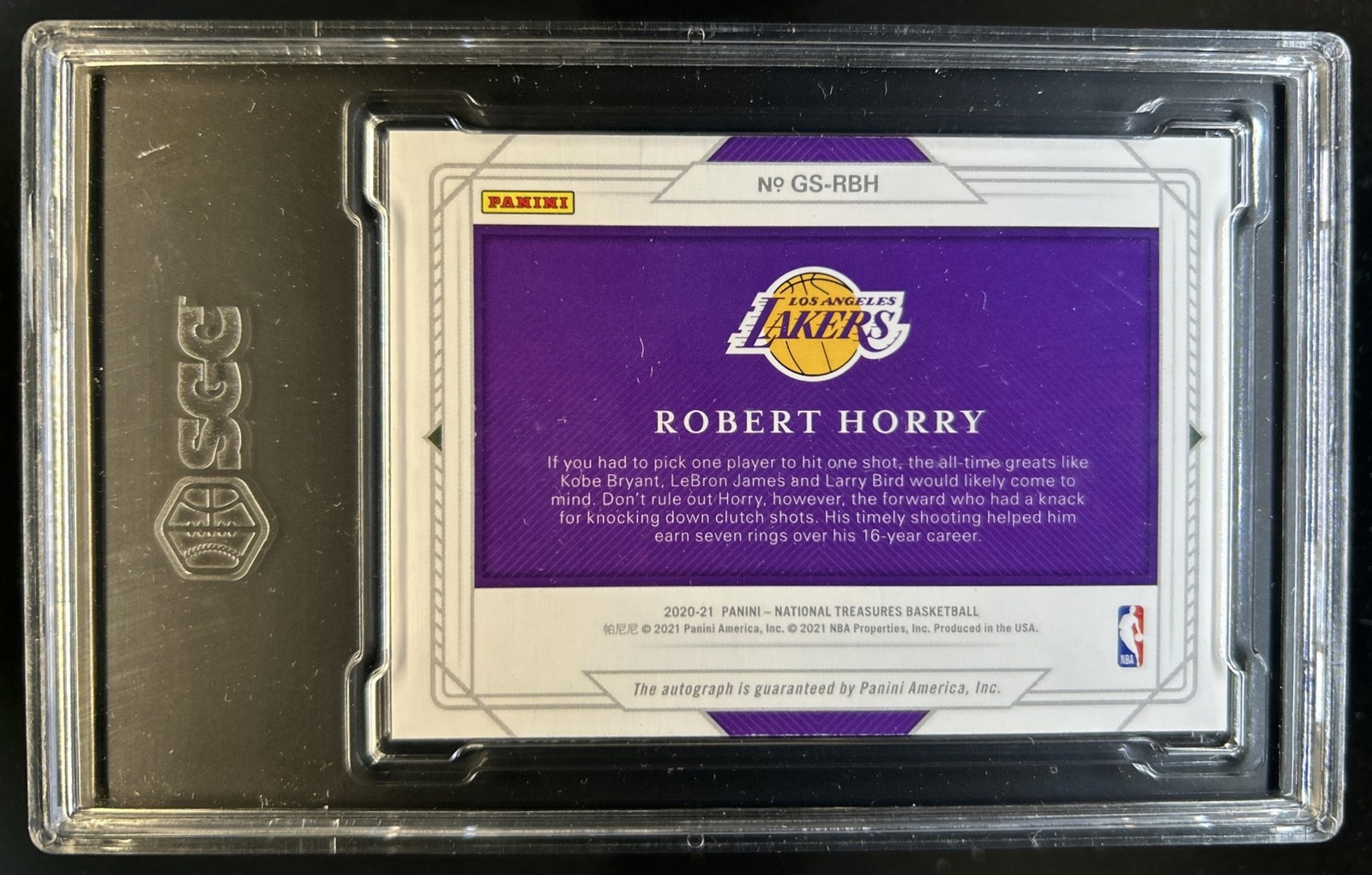 2020-21 National Treasures Robert Horry NBA Greats Signatures Auto #/99 SGC 9 10 view 2