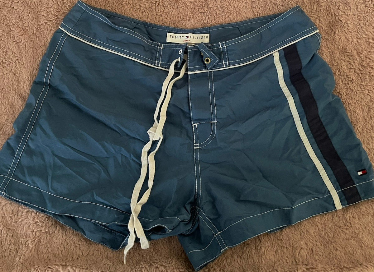 Tommy Hilfiger Women's Swim Shorts Blue Solid Drawstring Size 8