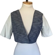 Samantha Sleeper Cropped Jacket Chambray Leather Modern Boho Medium