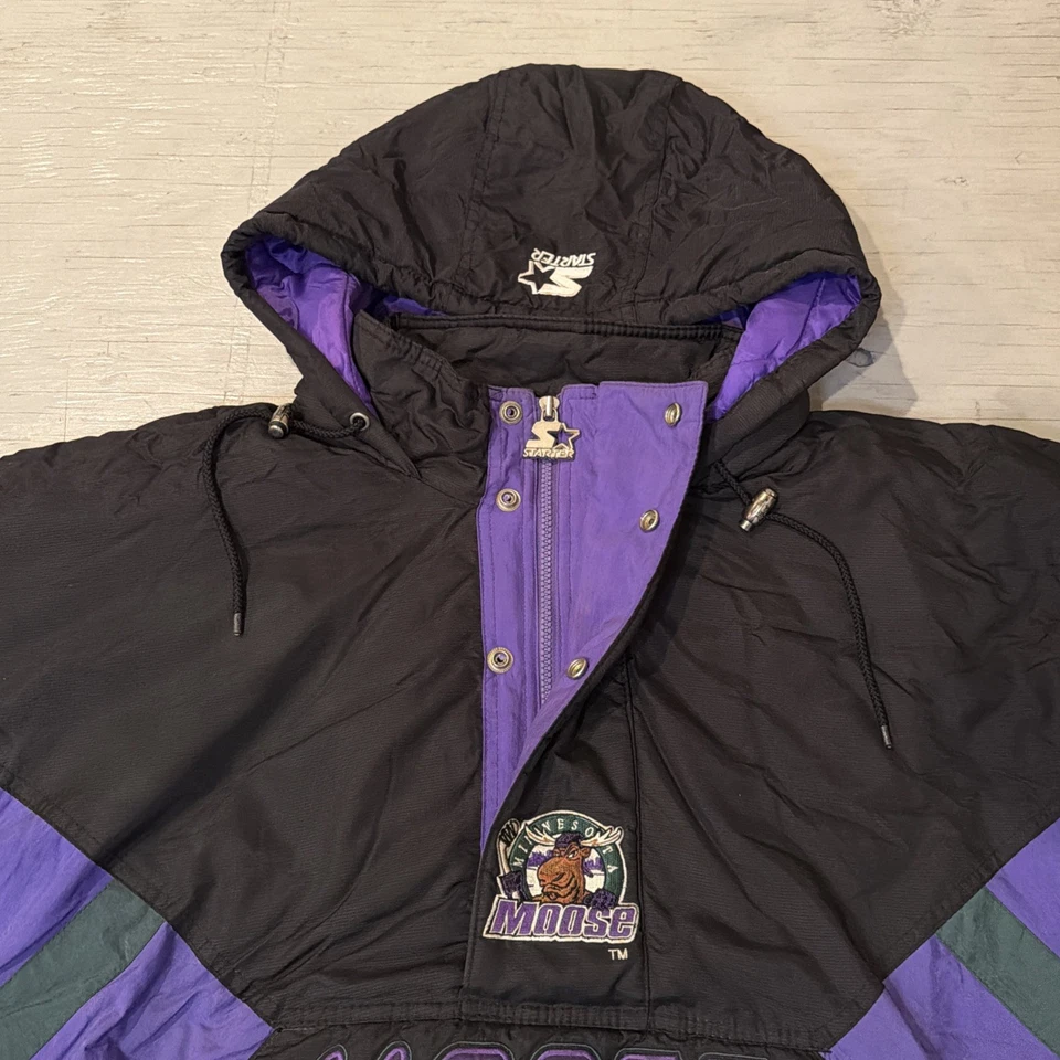 Vintage 90s Starter IHL Minnesota Moose Pullover 1/2 Zip Hockey Jacket Sz XL - Image 4 of 4