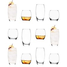 12 Piece Tondo Glassware Set Contemporary Drinking Glass  Clear