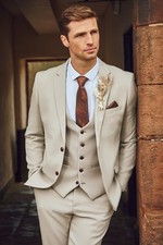**BRAND NEW** MARC DARCY HM5 Stone Beige 3 Piece Suit Tailored Fit RRP £320