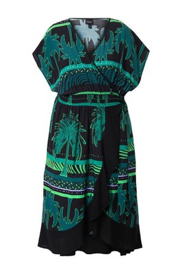 Ulla Popken Damen große Größen Kaftan Dschungelmuster Rundhals Halbarm 836459