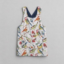 Handmade Reversible Cross Back Apron Dress Birds Navy Japanese Pinafore No Ties