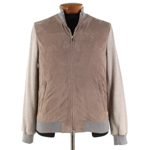 Mandelli NWT Suede Leather & Wool Blend Bomber Jacket Size 50 (M US) In Beige - product listing photo