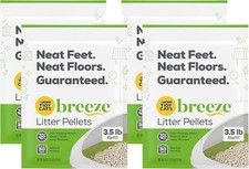 4 Pack Tidy Cats Breeze Pellets 3.5 lbs Unscented, Recycled Paper Low-tracking