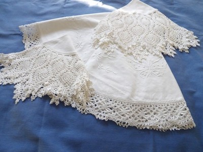 3 Antique Table Scarf Pineapple Crochet Lace Trim 37'' 27'' 22'' Round Linen & Lace