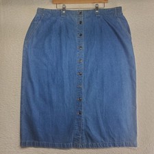 Vintage Women's Denim Jean Skirt 26 Blue Maxi Button Up Cotton Country Prairie