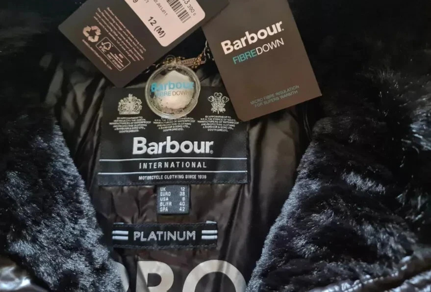 Luxury Barbour Platinum Gravity Down Jacket, Size M UK 12 image 3