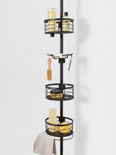 Rustproof Metal Pole Shower Organizer with Soap Dish Towel Holder
