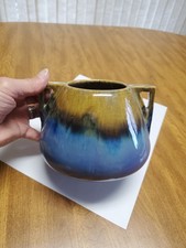 Vintage FULPER Art Pottery Two Handled VASE Incised Mark Blue Brown Flambe?